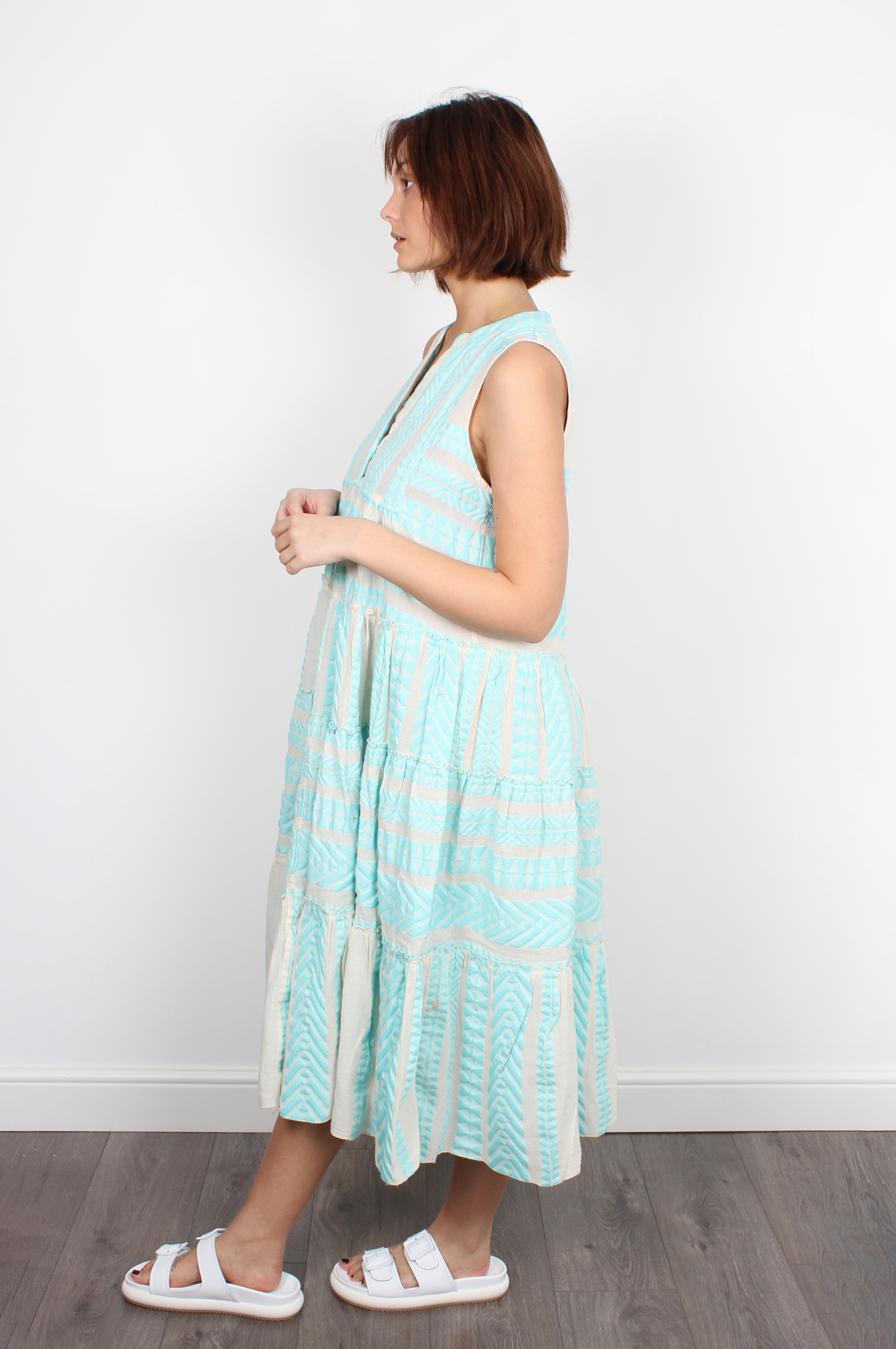 Ella Dress 1073 in Blue and Off White