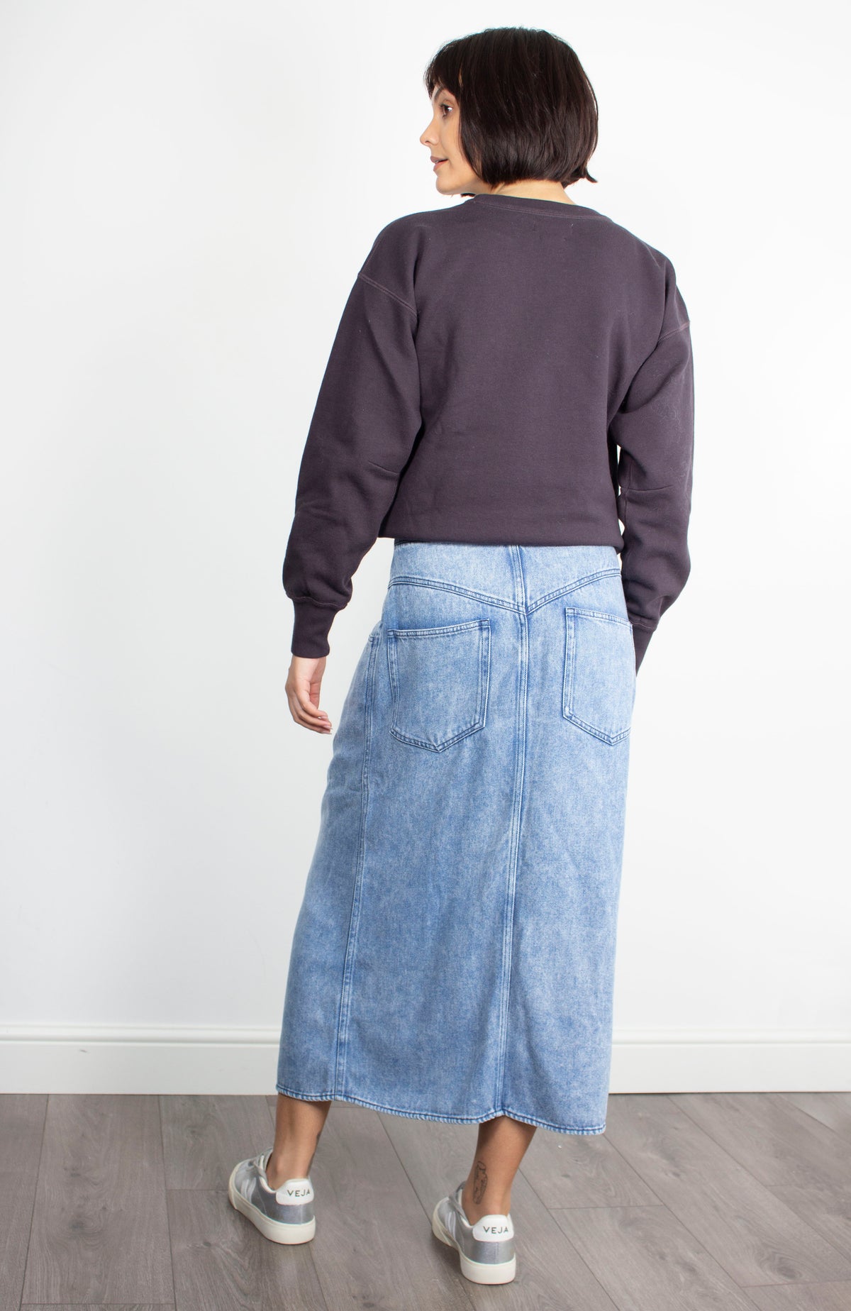 IM Tigrane Fluid Denim Skirt in Light Blue