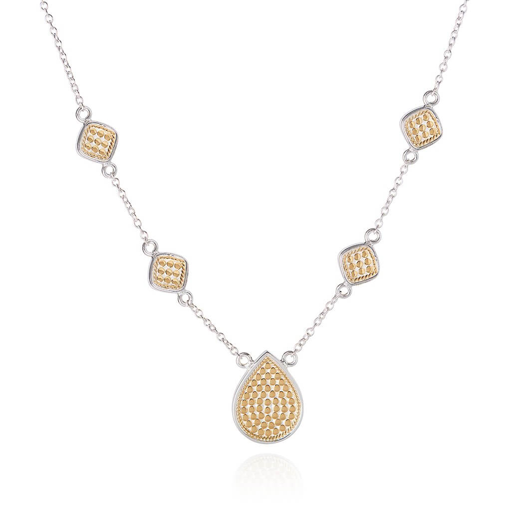 AB 4176N gold and silver tear drop and squares necklace