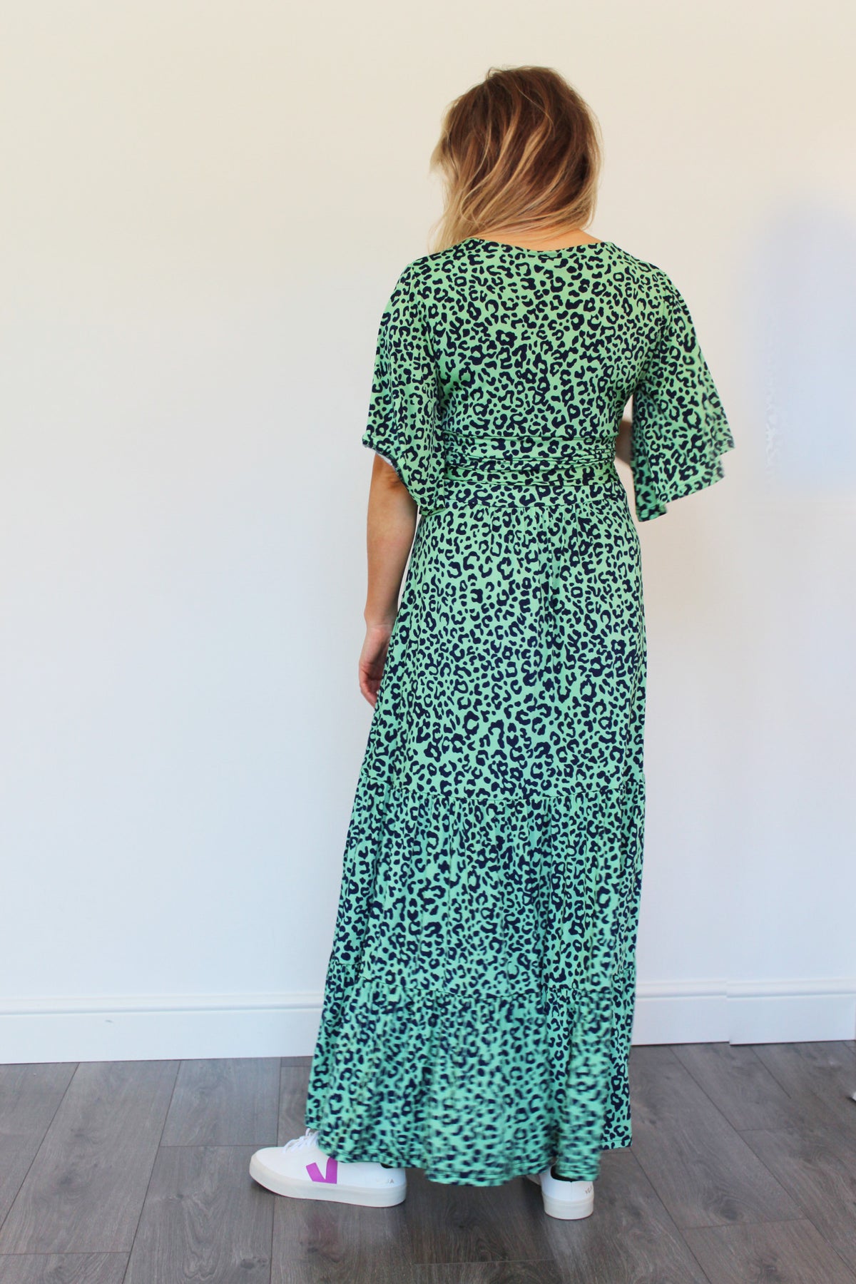ONJENU Tilly Maxi Dress in Green Cheetah