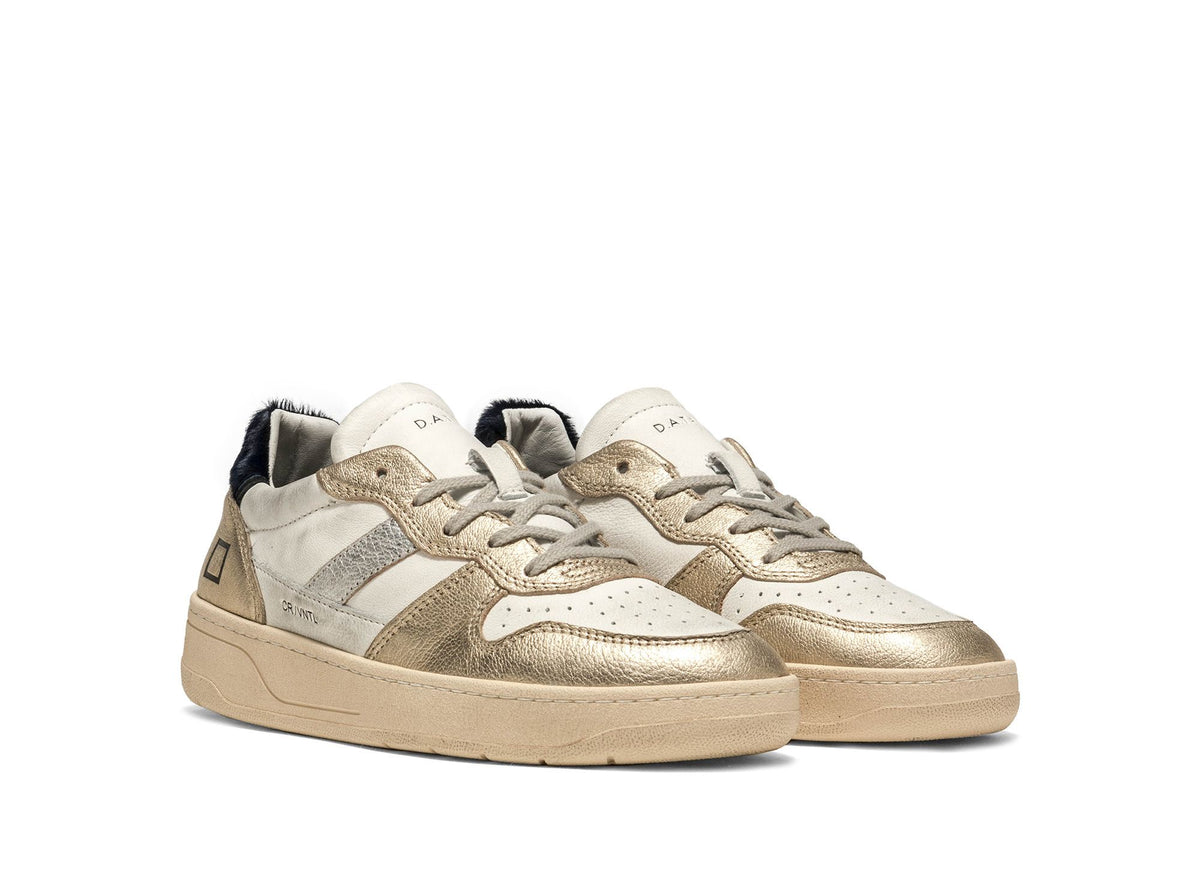 D.A.T.E Court Laminated Vintage Trainers in Gold