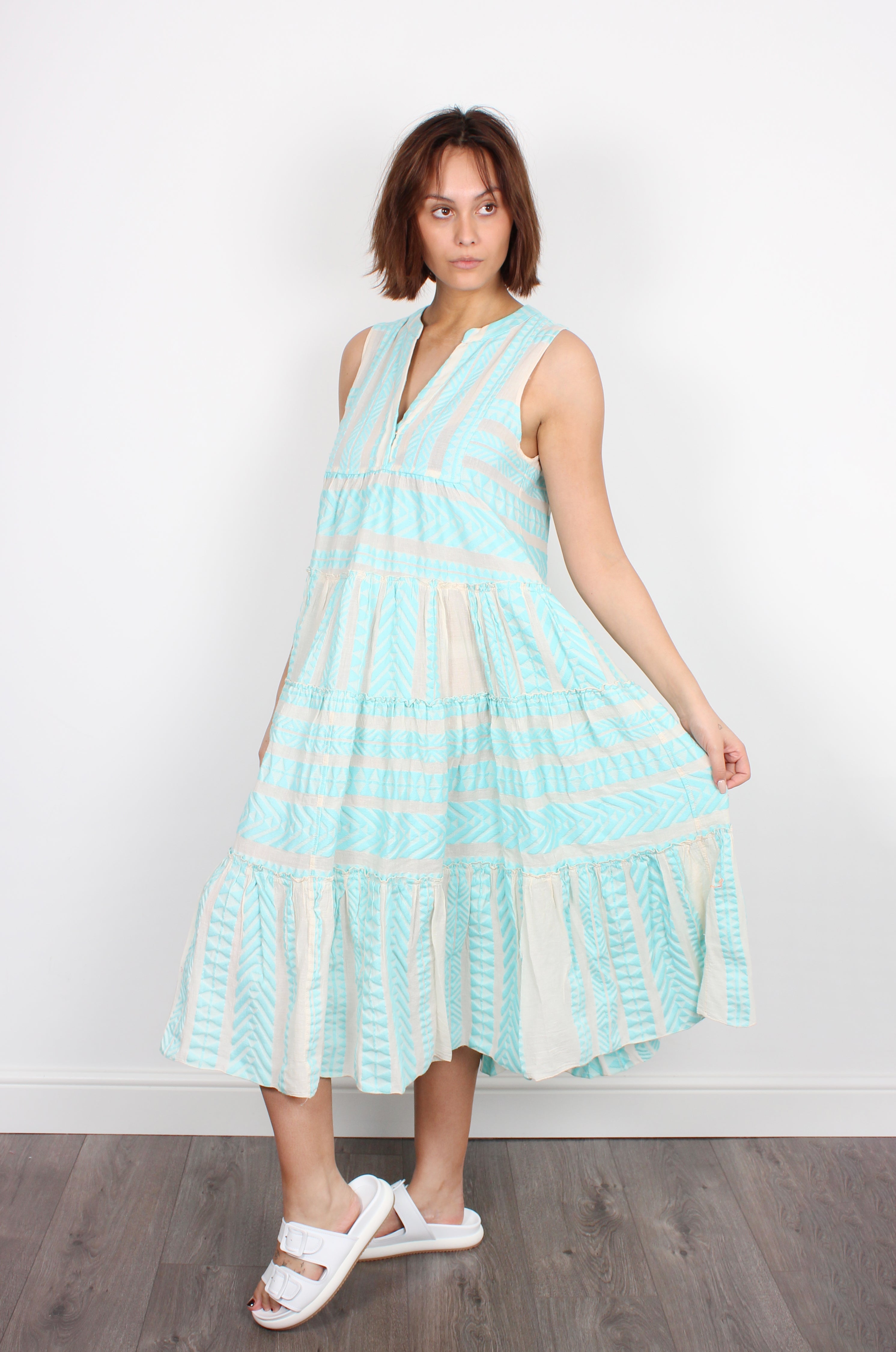 Ella Dress 1073 in Blue and Off White