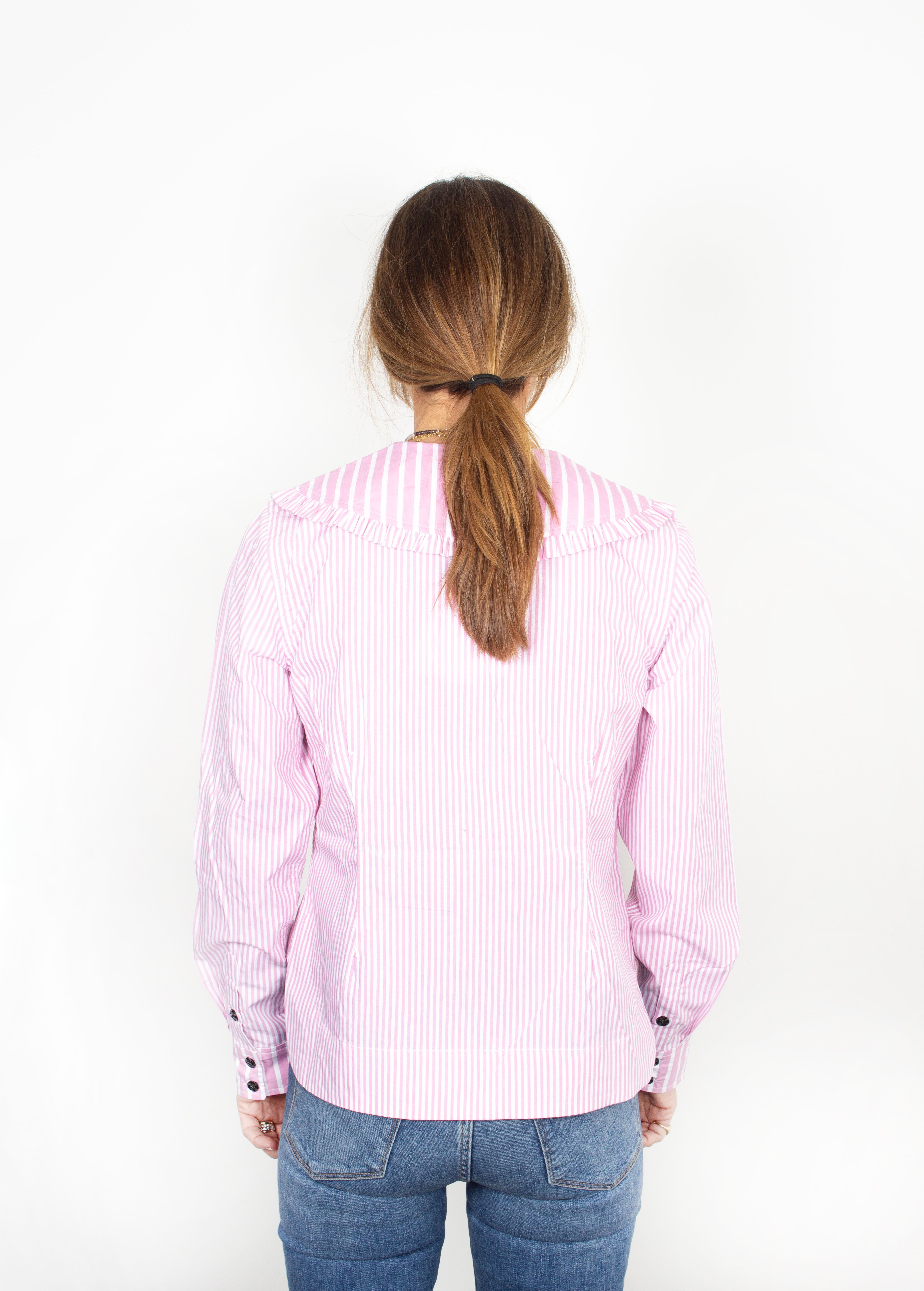 Ganni F6920 moonlight-mauve striped cotton shirt