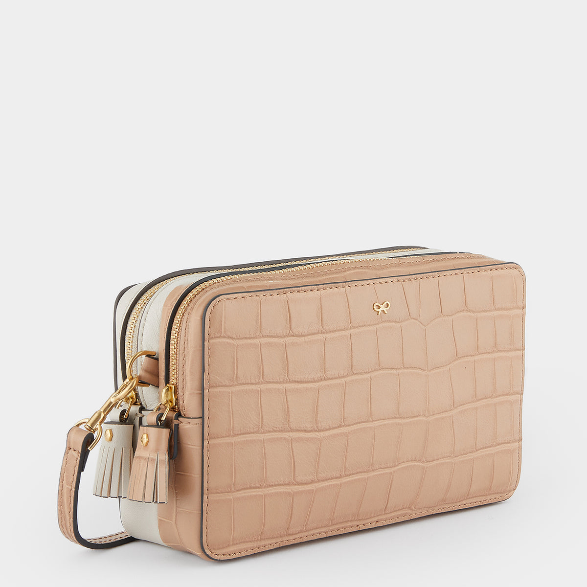 AH Quilted Double Zip Crossbody in Chalk, Sable