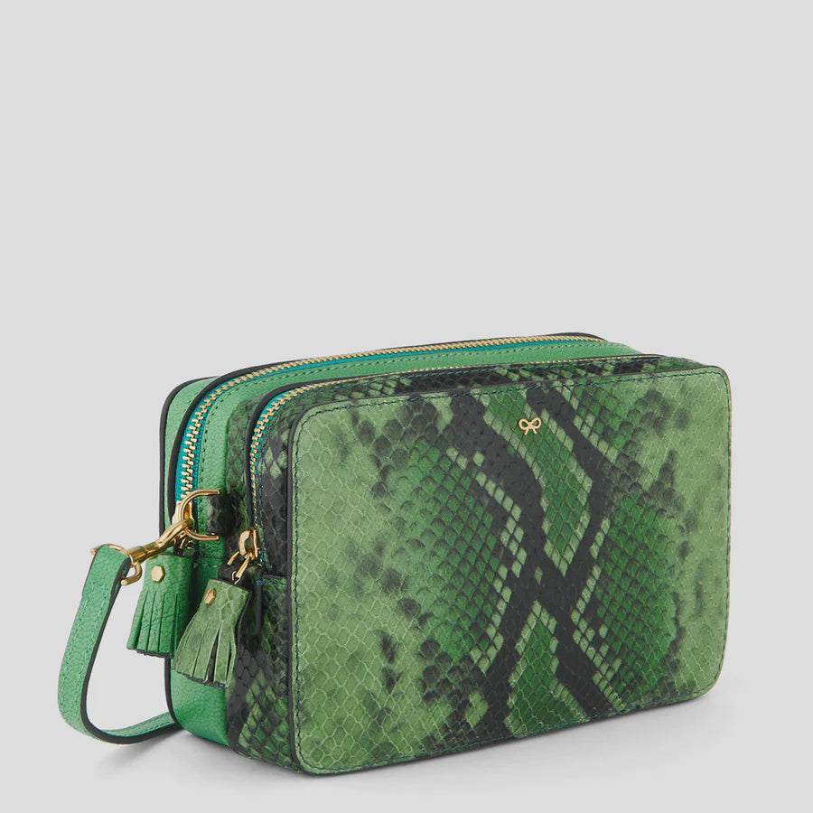 AH Double Zip Quilted Cross Body Snake in Grass