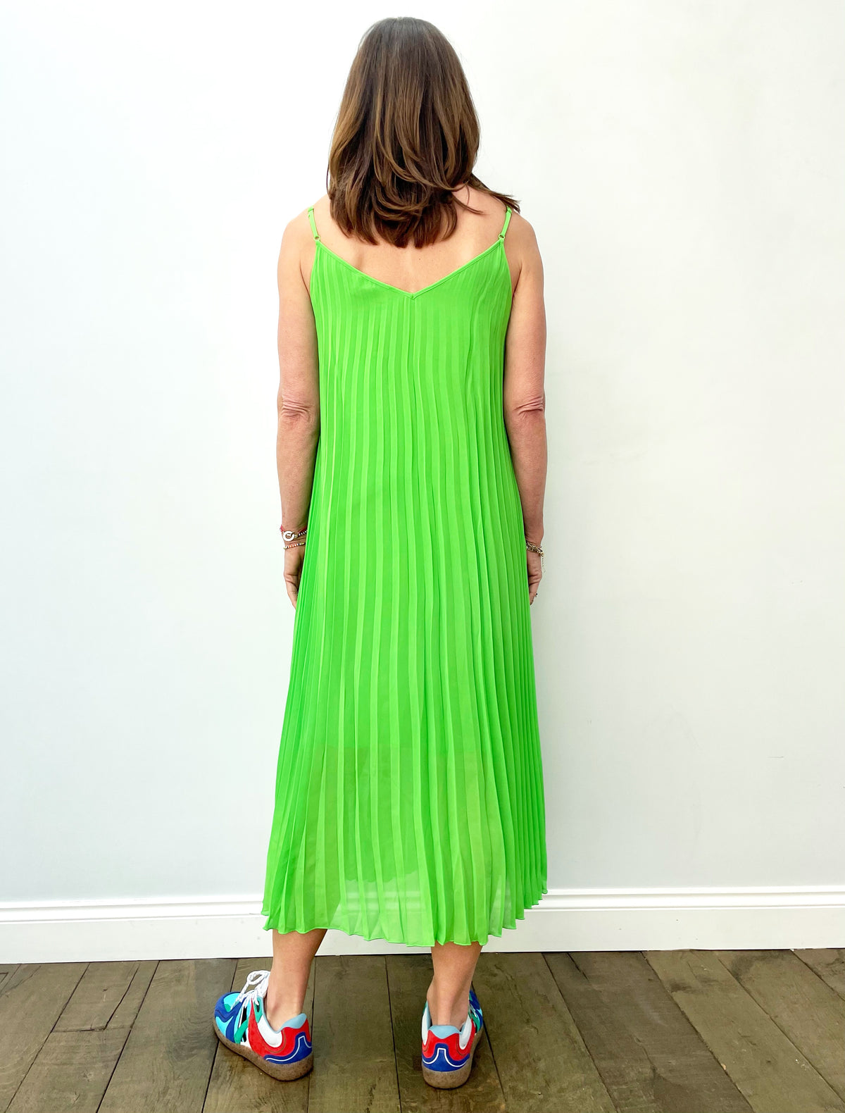 EA Zague Pleated Slipdress in Flash Lime