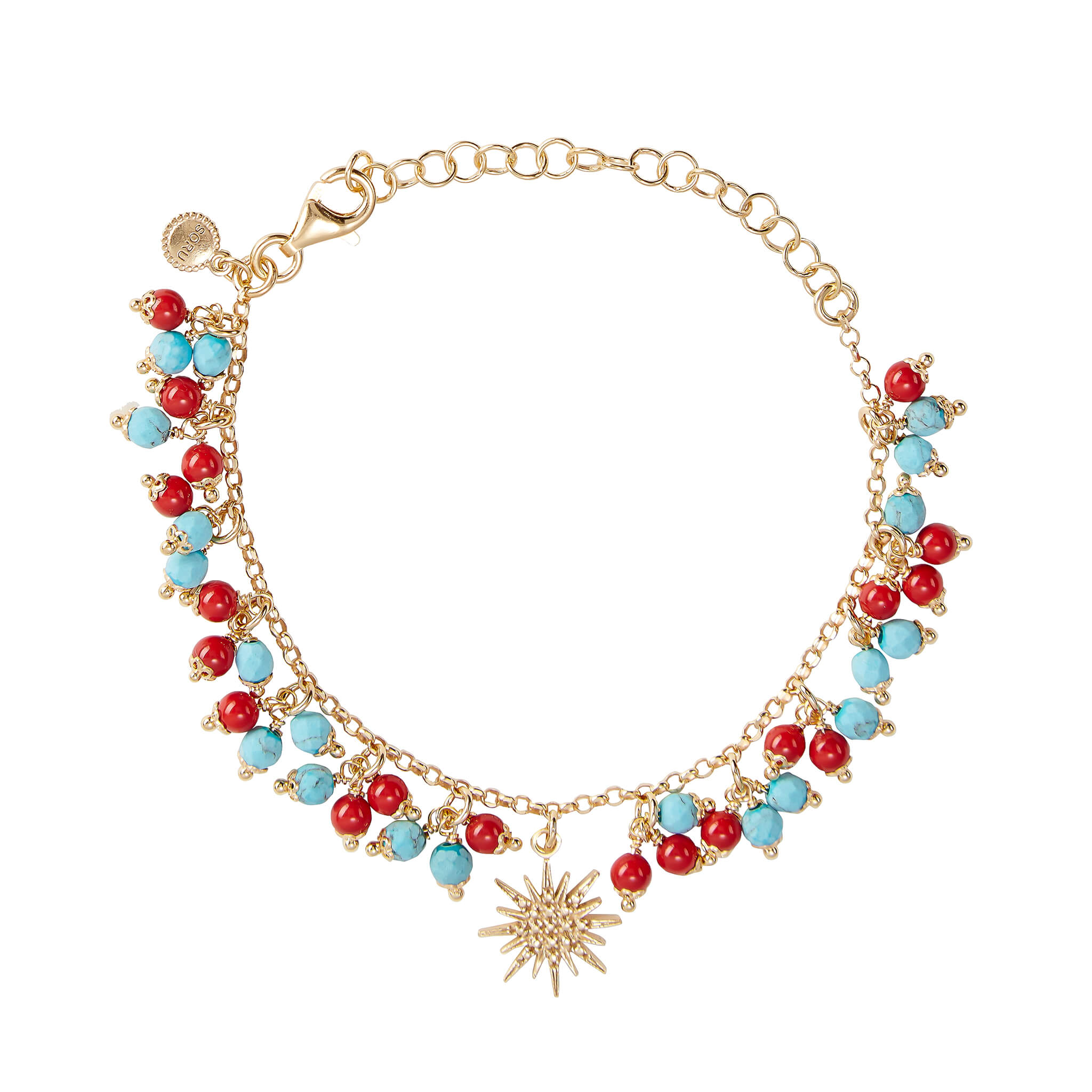 Coral and turquoise star bracelet