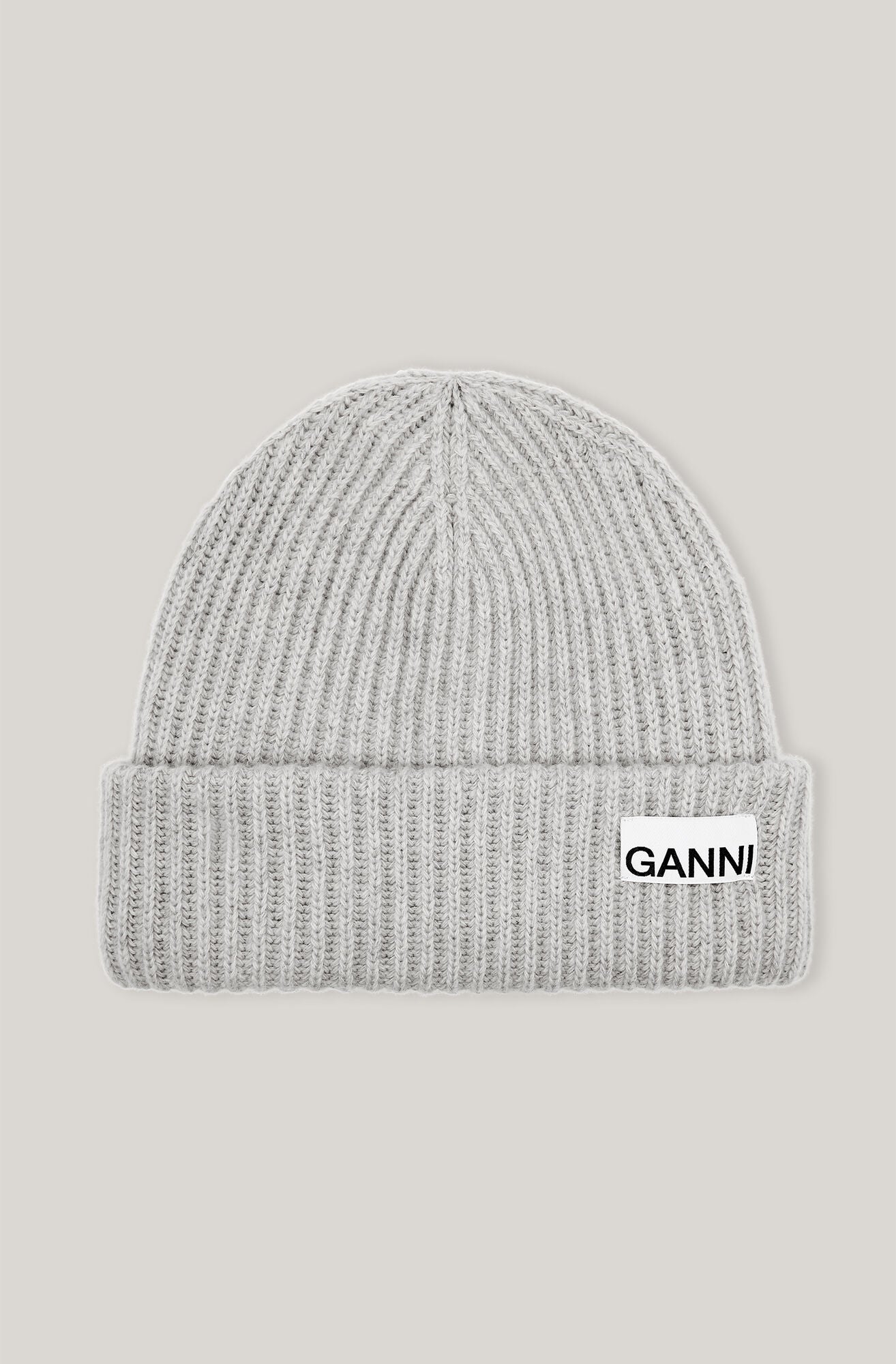 Ganni A3536 grey wool beanie hat