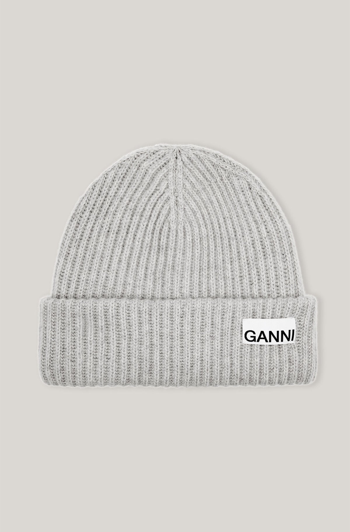 Ganni A3536 grey wool beanie hat