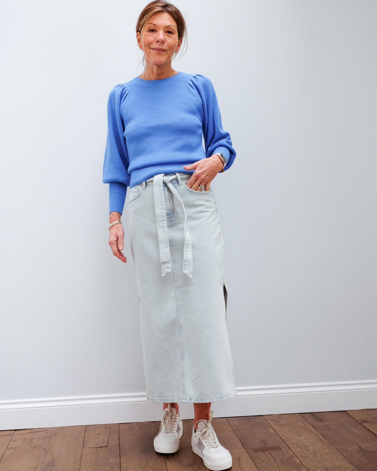 SLF Alma long denim skirt in light blue