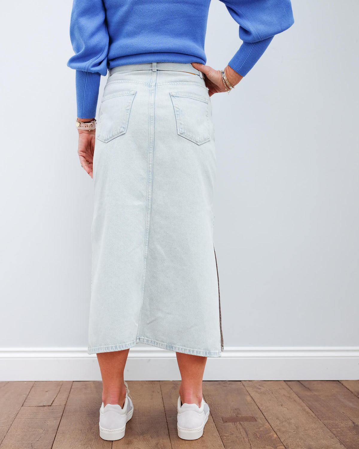 SLF Alma long denim skirt in light blue