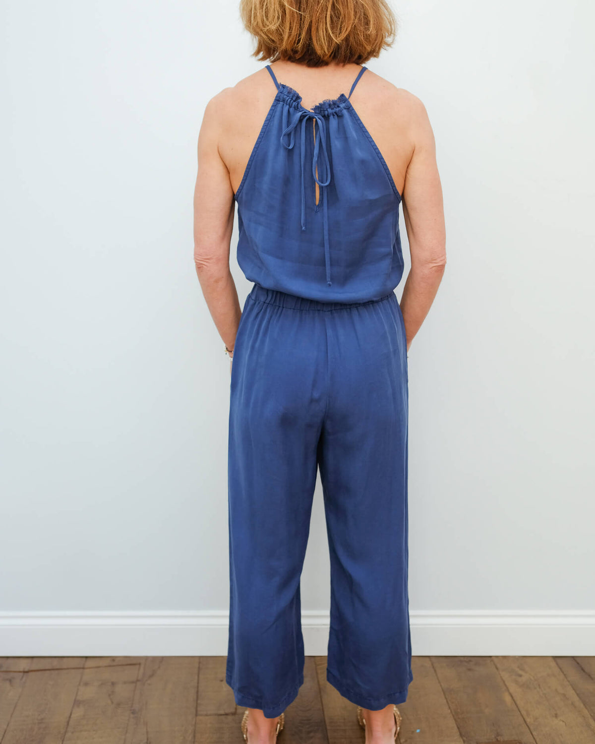 BD 6416 Fray neck jumpsuit in navy