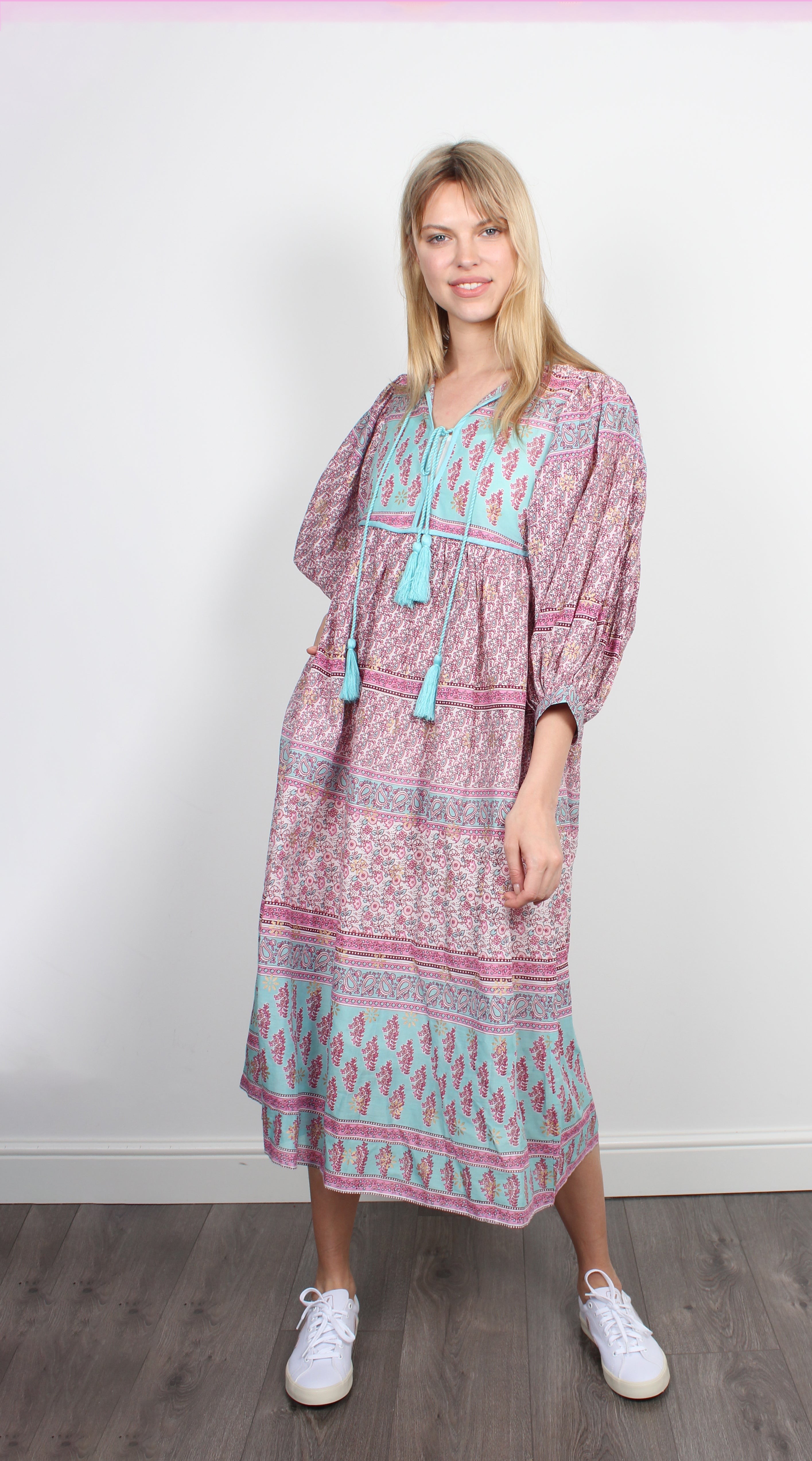 Dilli Grey Farah paisley-print aqua & pink cotton dress