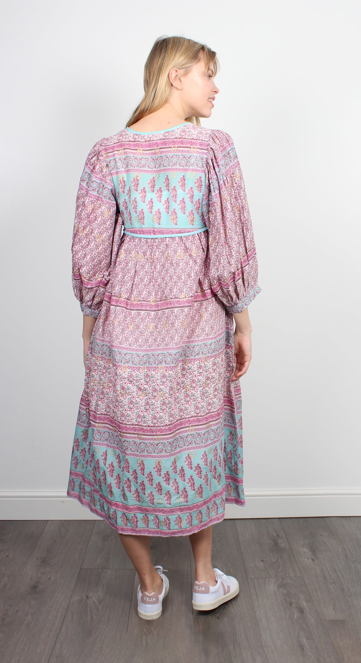 Dilli Grey Farah paisley-print aqua & pink cotton dress