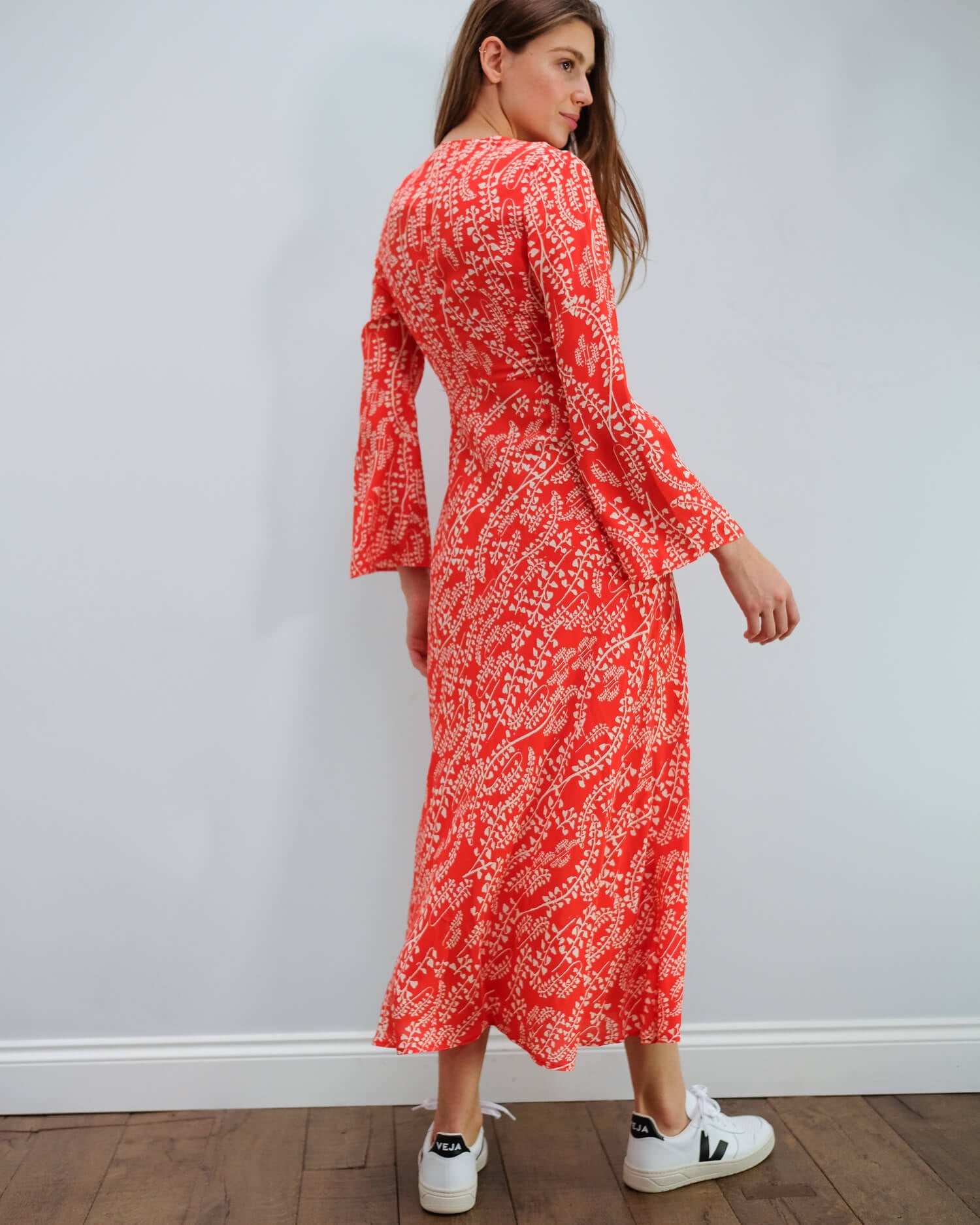 RIXO Sonja dress with tree roots red