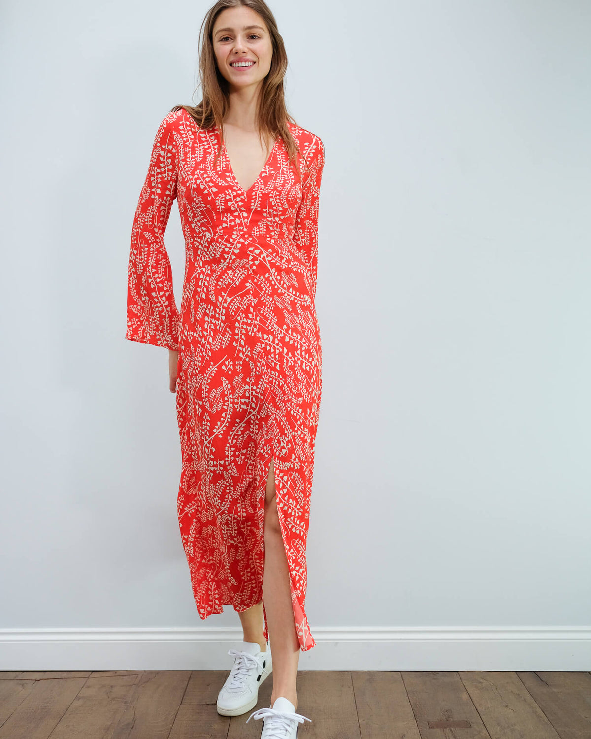 RIXO Sonja dress with tree roots red