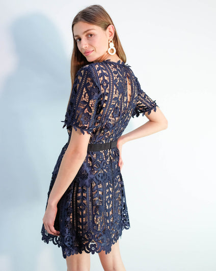 SP Lace A-line dress in navy, nude