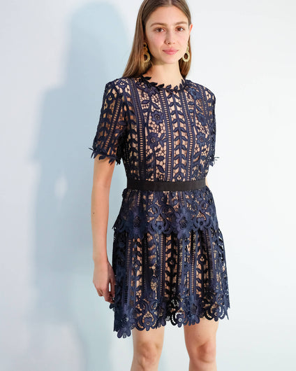 SP Lace A-line dress in navy, nude