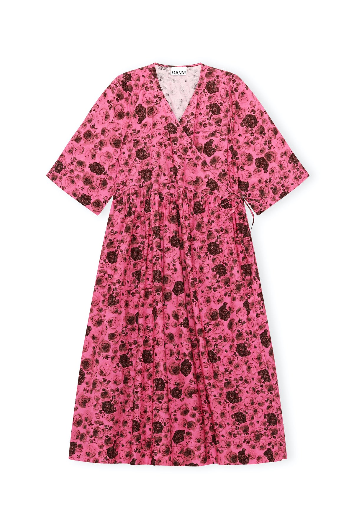 GANNI F6024 Cotton Poplin Wrap Dress in Shocking Pink