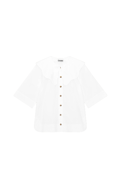 GANNI F6339 Cotton Poplin Collared Shirt in White