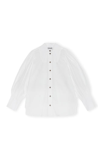 Ganni F7034 Cotton Poplin Long Collar Shirt in White
