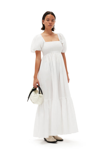GANNI F7918 Cotton Poplin Smock Dress in White