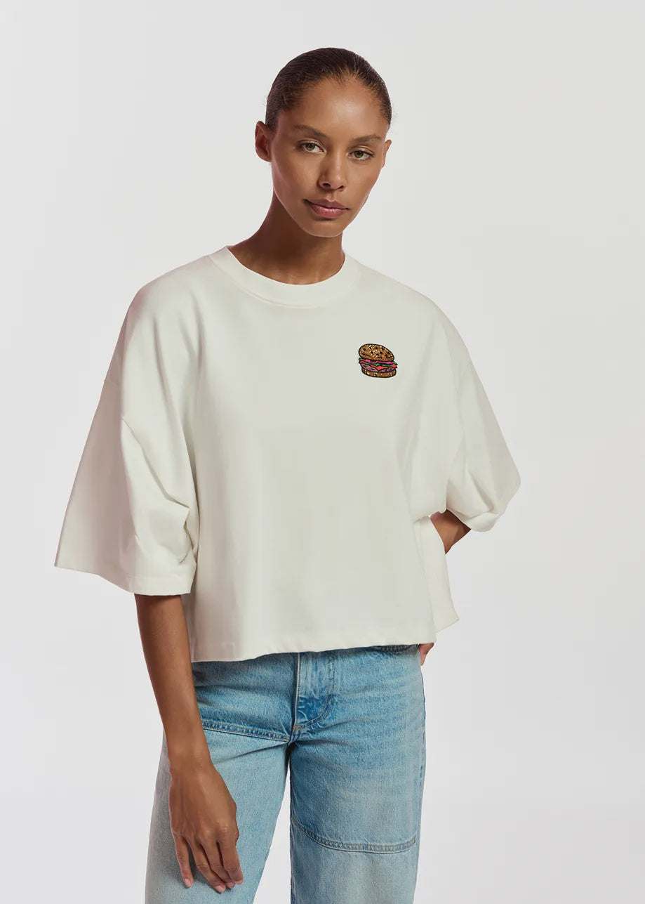 EA Fuente Embroidered Tee in Off White