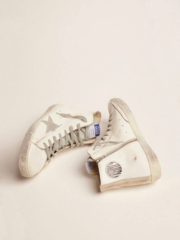 GG Francy Leather Trainers in Silver and White