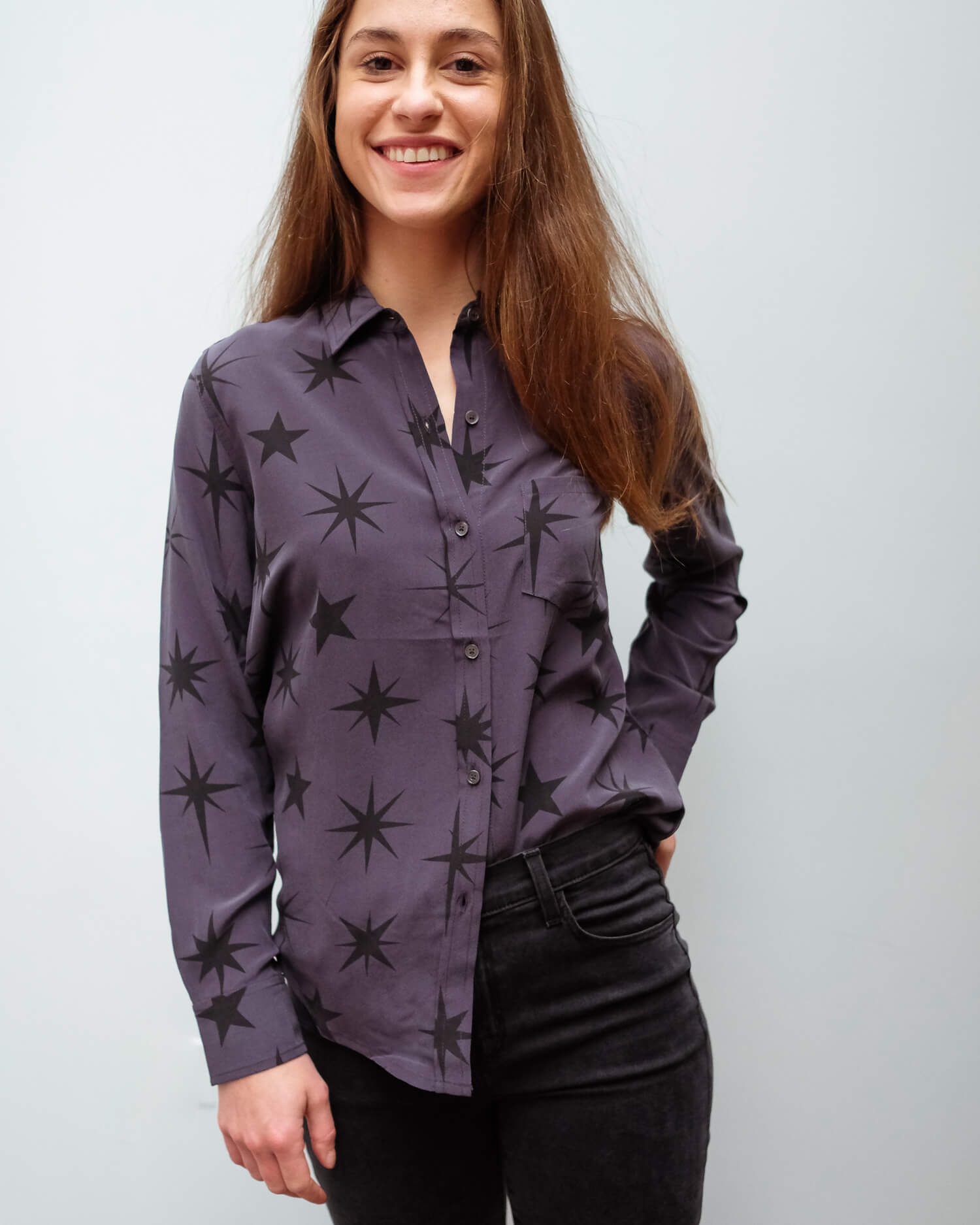 R Kate shirt in charcoal constellations