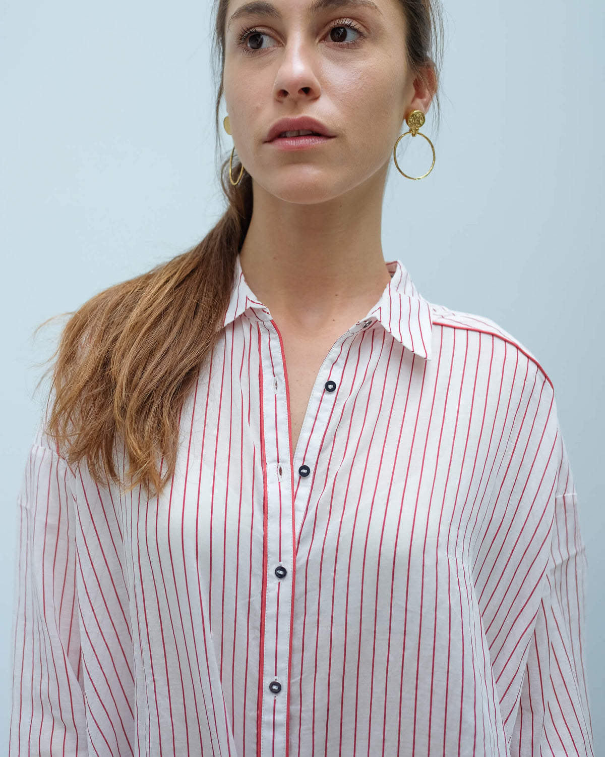 AB 150655 Boxy fit printed shirt in red pinstripe