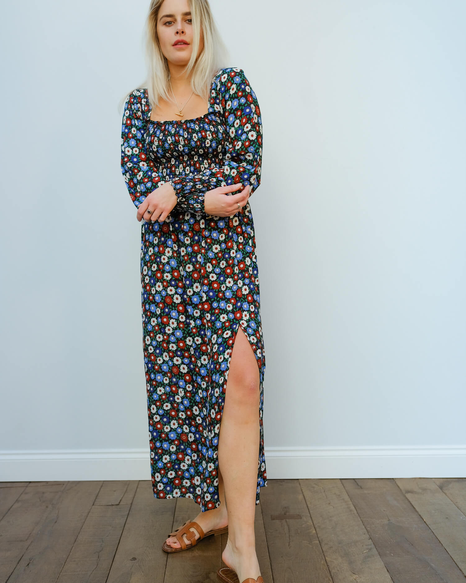 RIXO Marie dress in micro floral blue green red