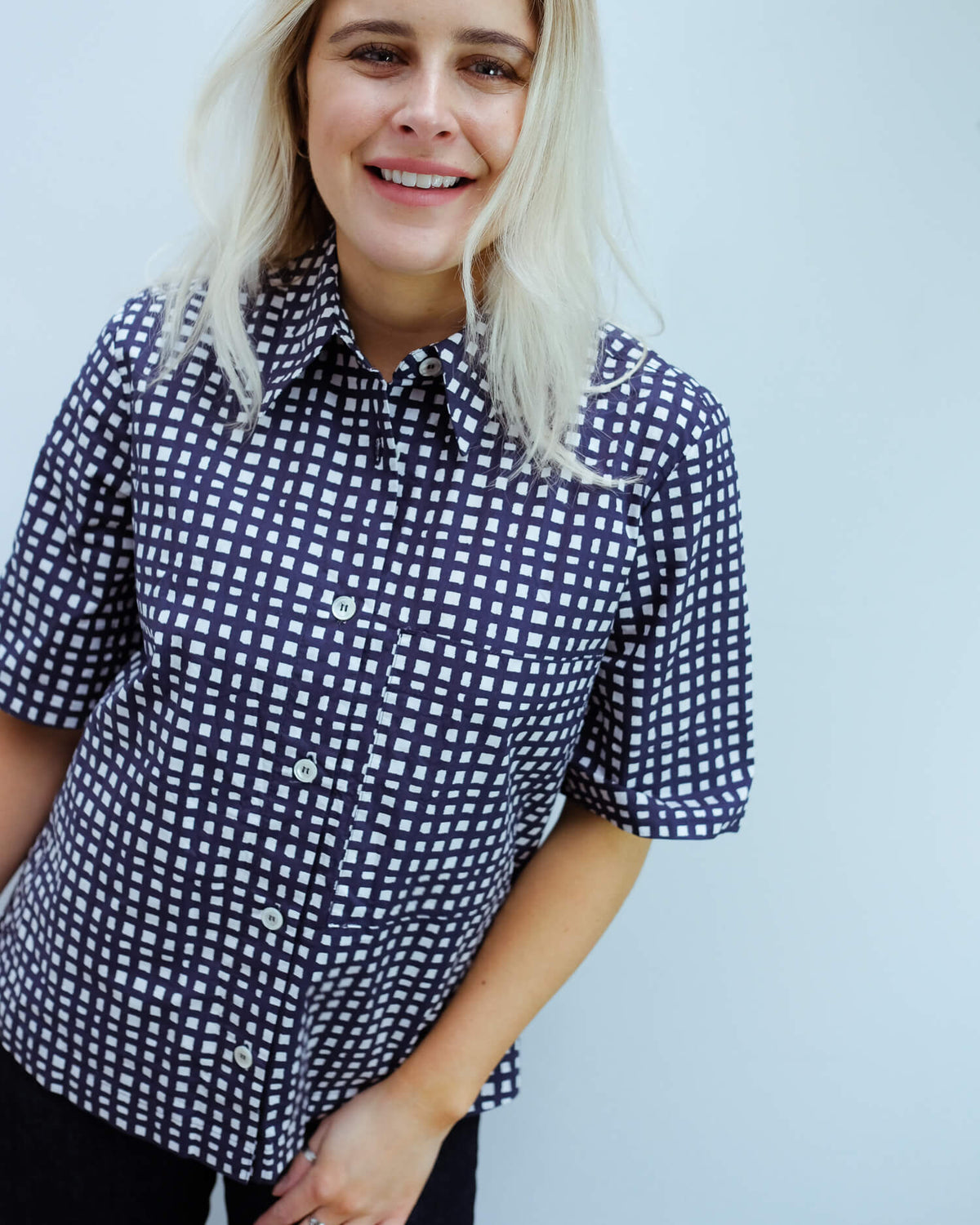 LOR Wide checked shirt in navy