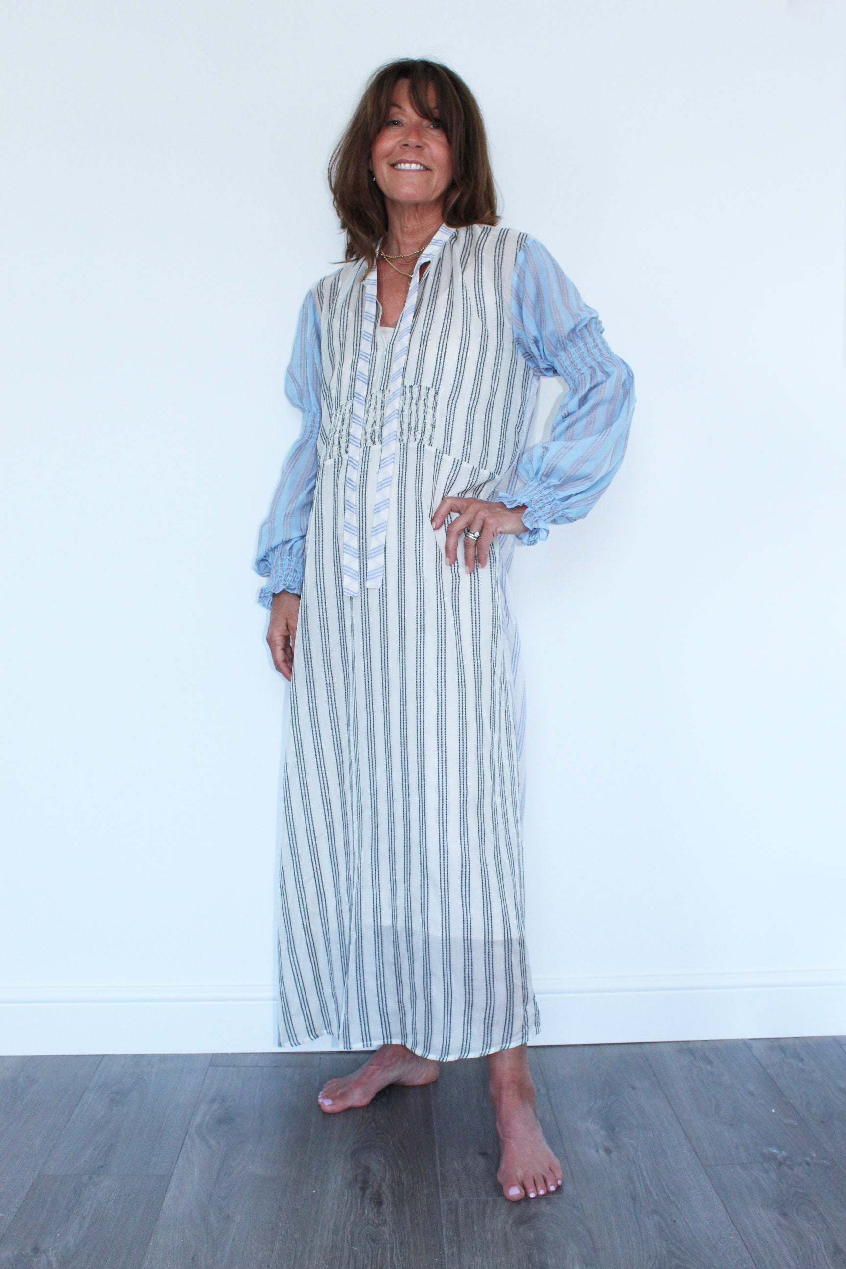 M Peoria Long Sleeve Maxi Dress in Blue