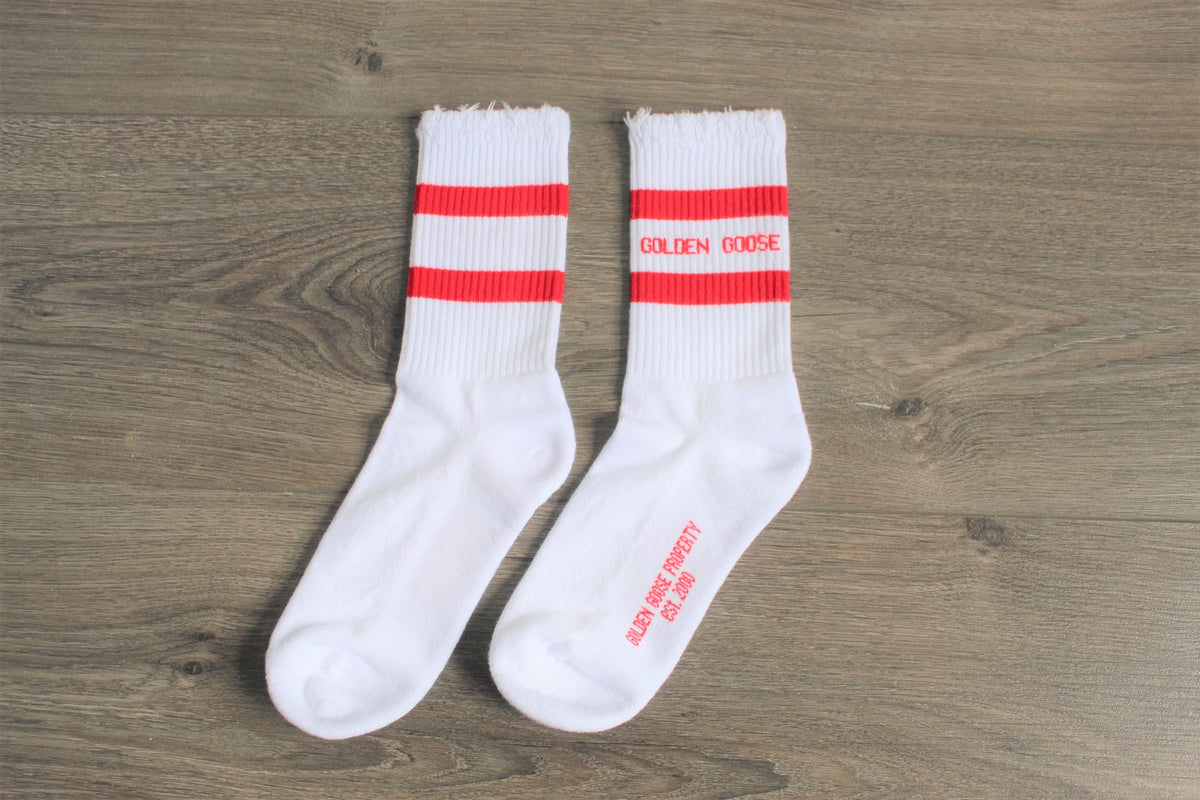 GG Ribbed High Socks with Tango Red Stripe
