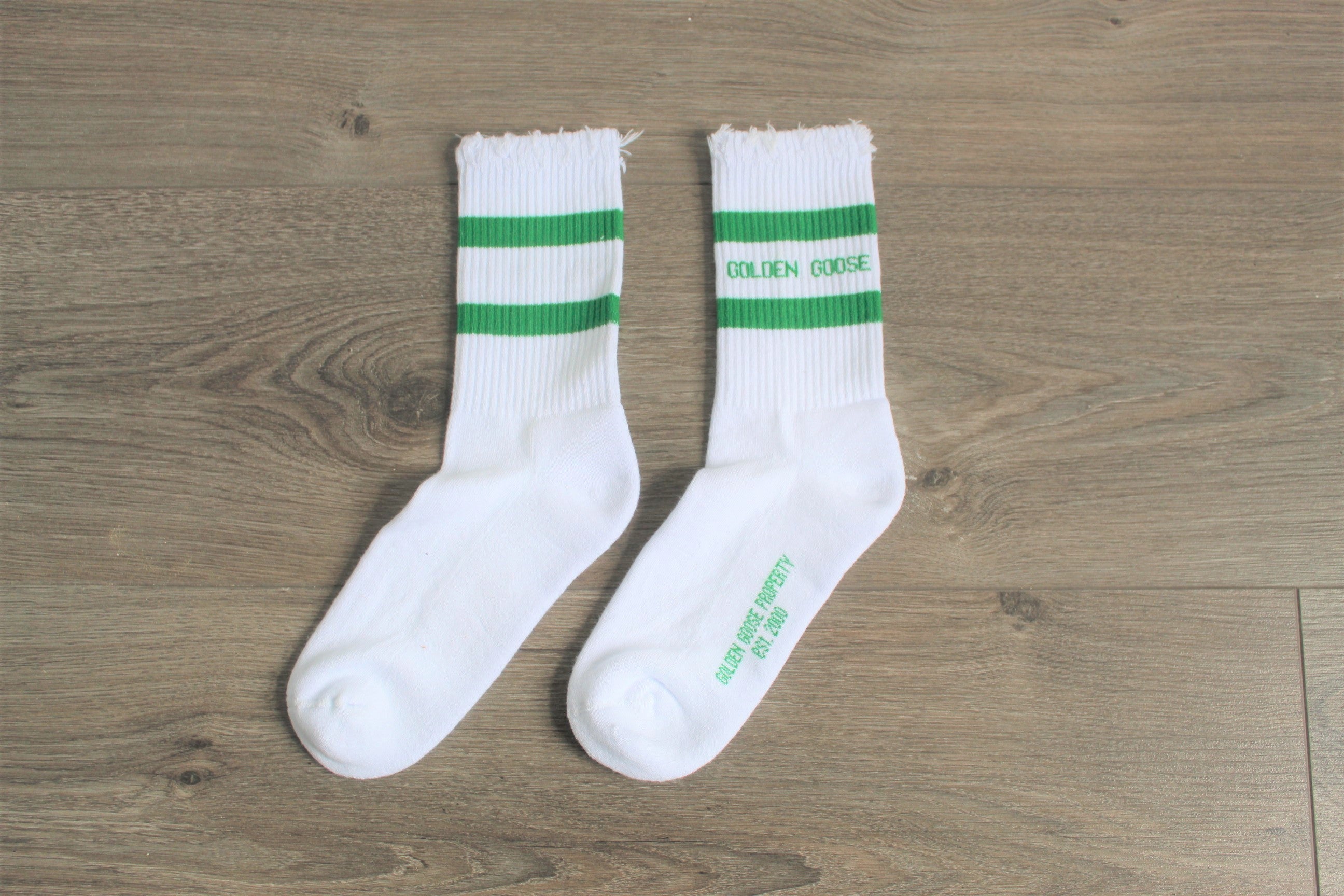 GG Ribbed High Socks with Green Stripe