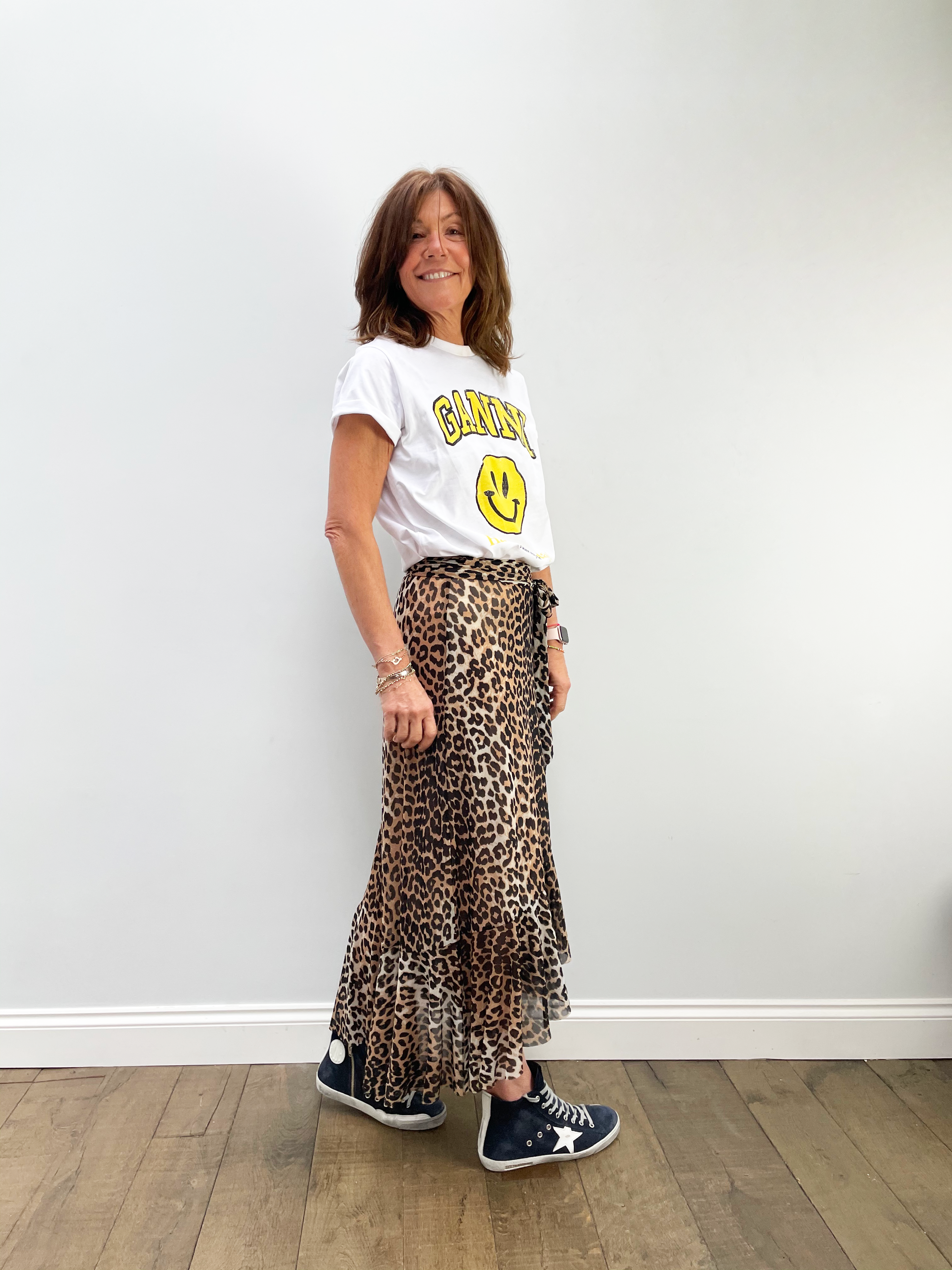 GANNI T2701 Printed Mesh Leopard Skirt