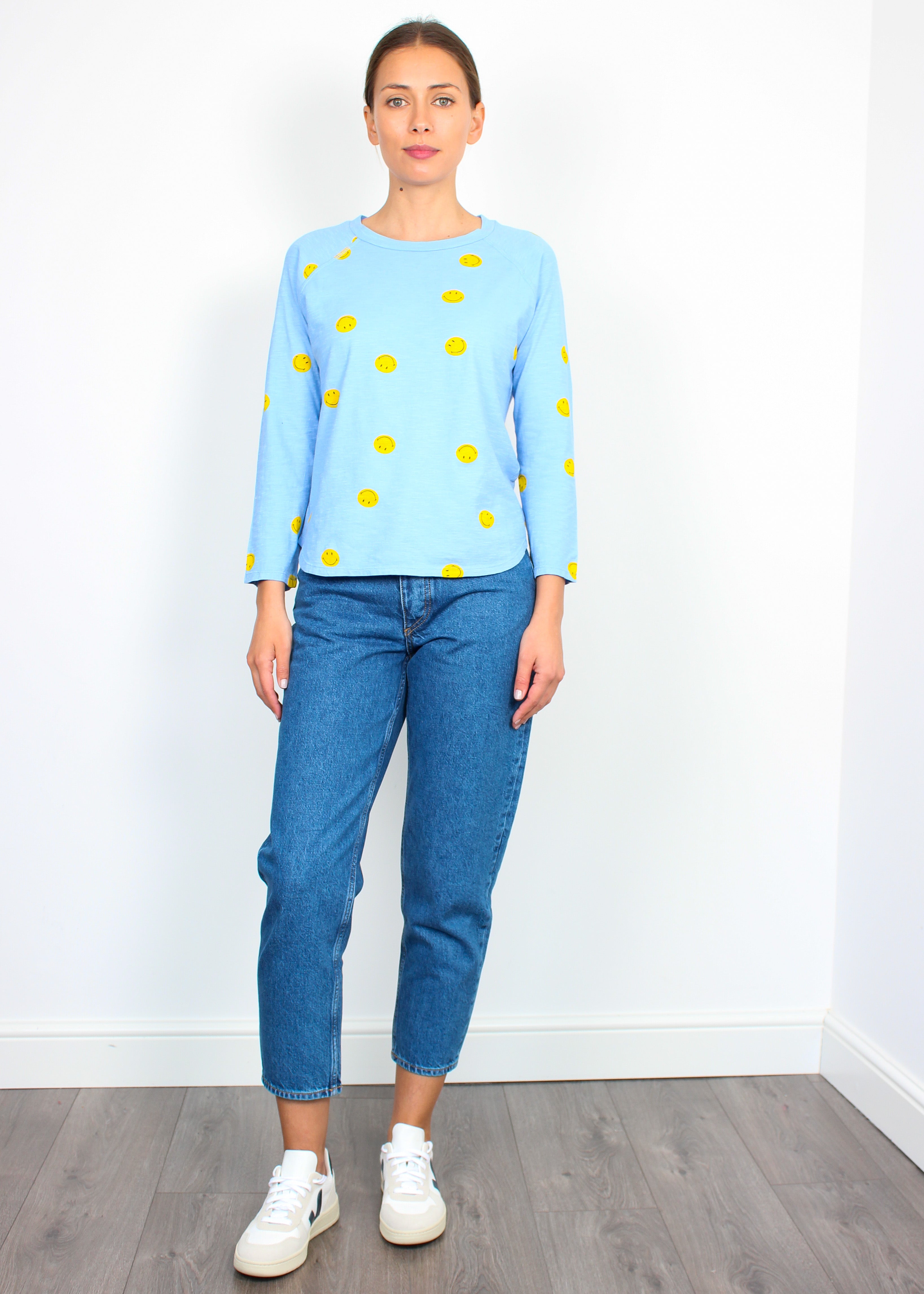 JU All Over Smiley Long Sleeve T-shirt in Blue
