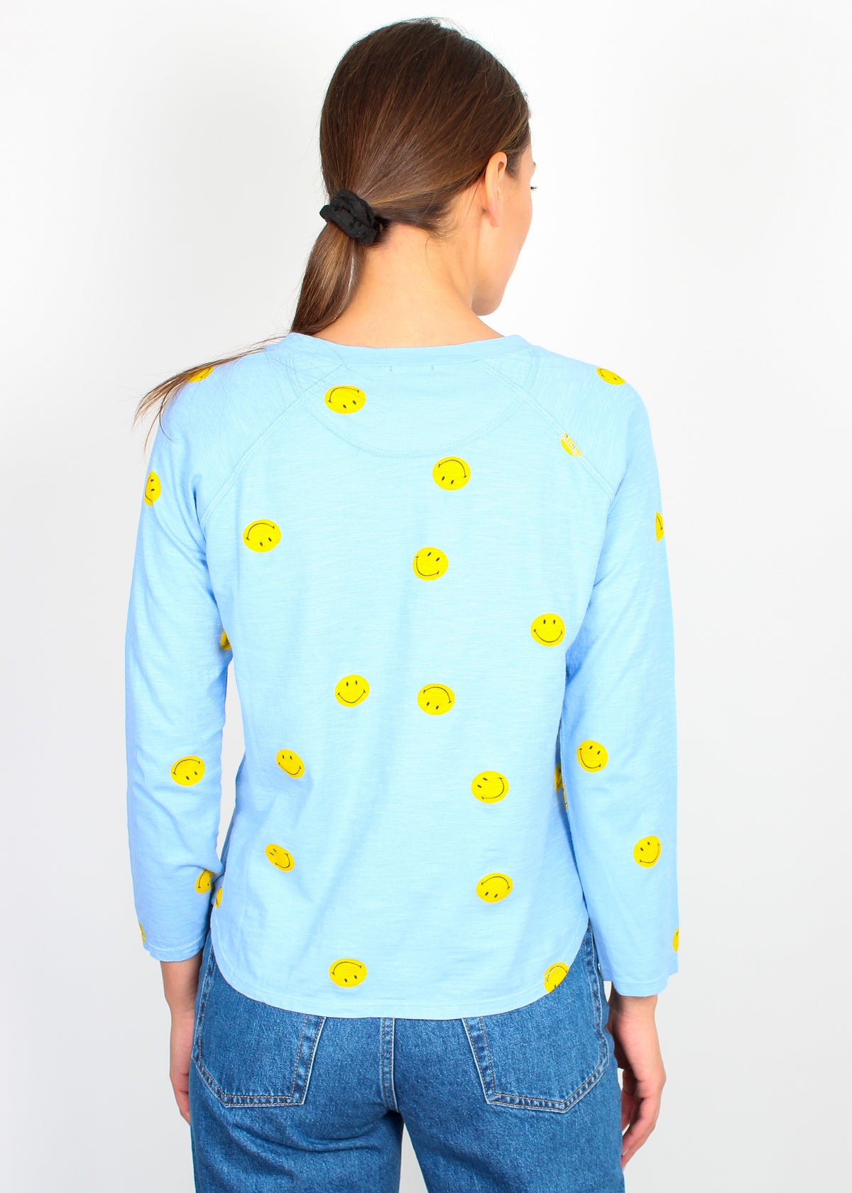 JU All Over Smiley Long Sleeve T-shirt in Blue