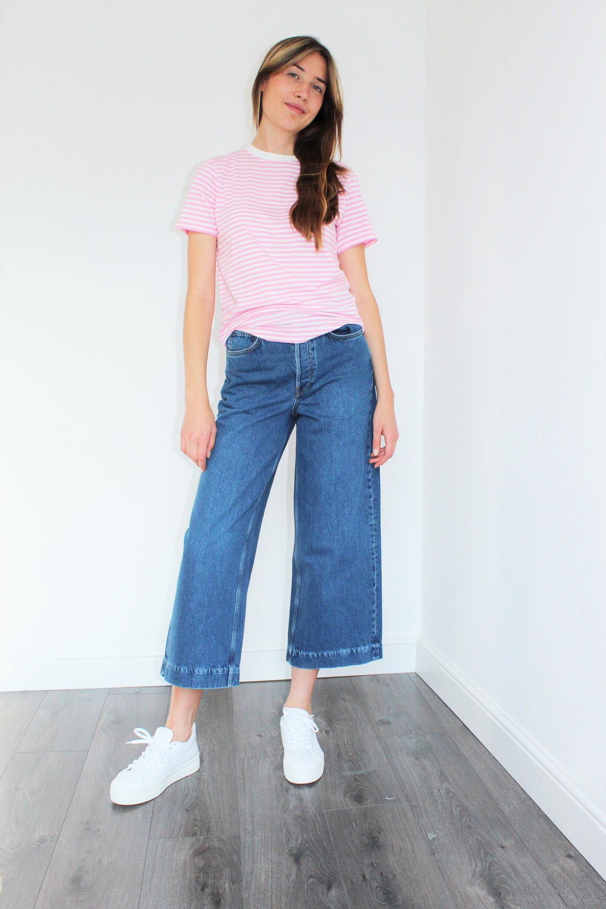 SLF My Perfect Stripe Tee in Prism Pink and Snow