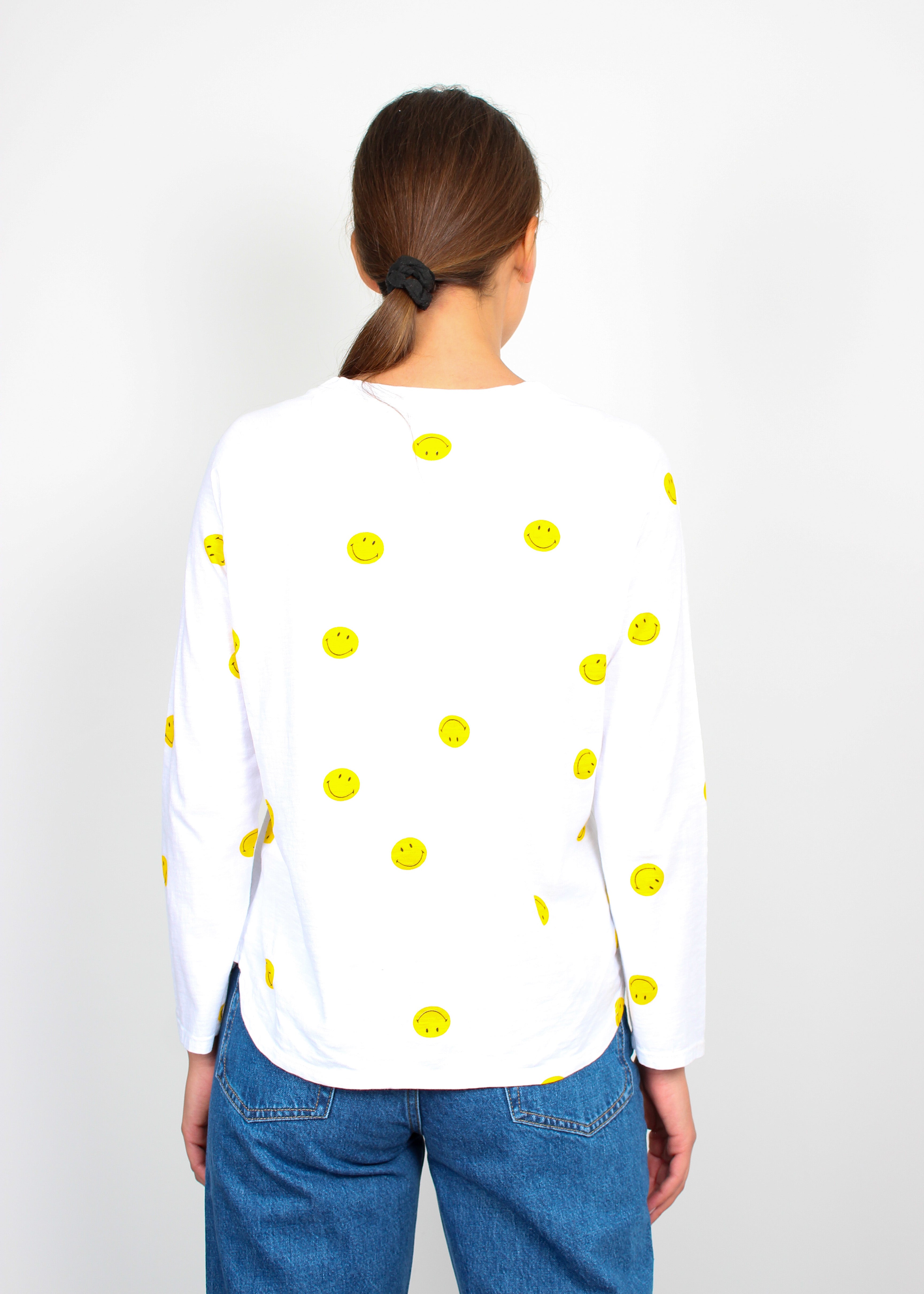 JU All Over Smiley Long Sleeve T-shirt in White