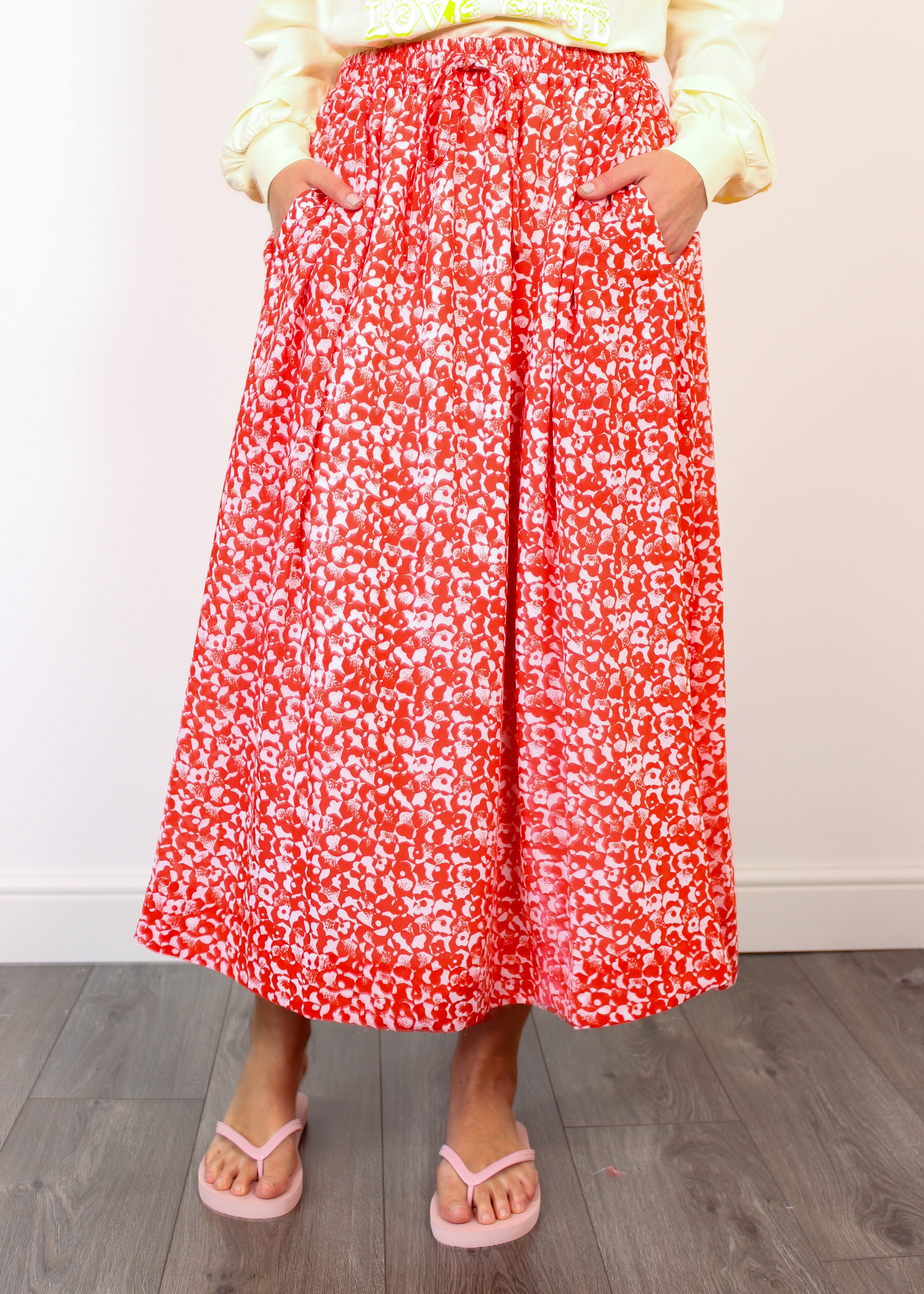 GANNI F6899 Mini Floral Crepe Skirt in Orange