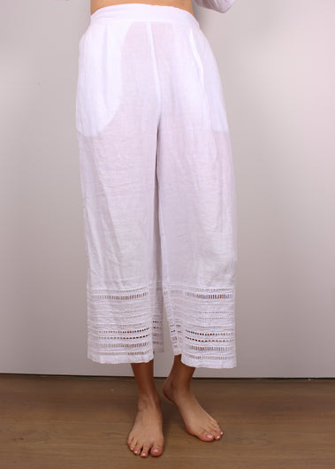 120% Lino V1W29CE Cropped Trousers in White