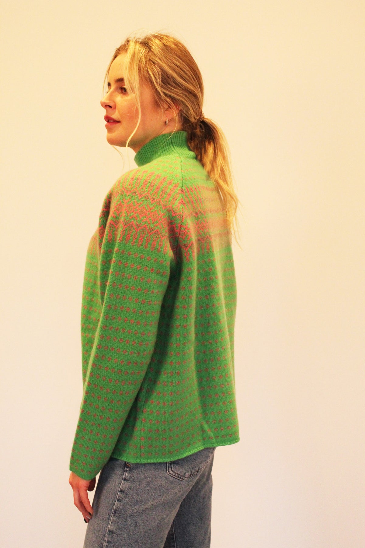 JU Nordic Winter Sweater in Bright Green & Grey