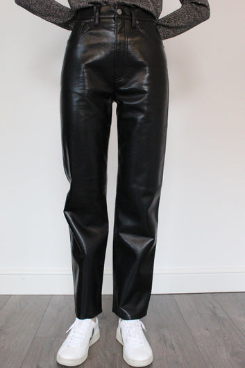 AGOLDE Recycled Leather 90's Pinch Waist Trousers in Black