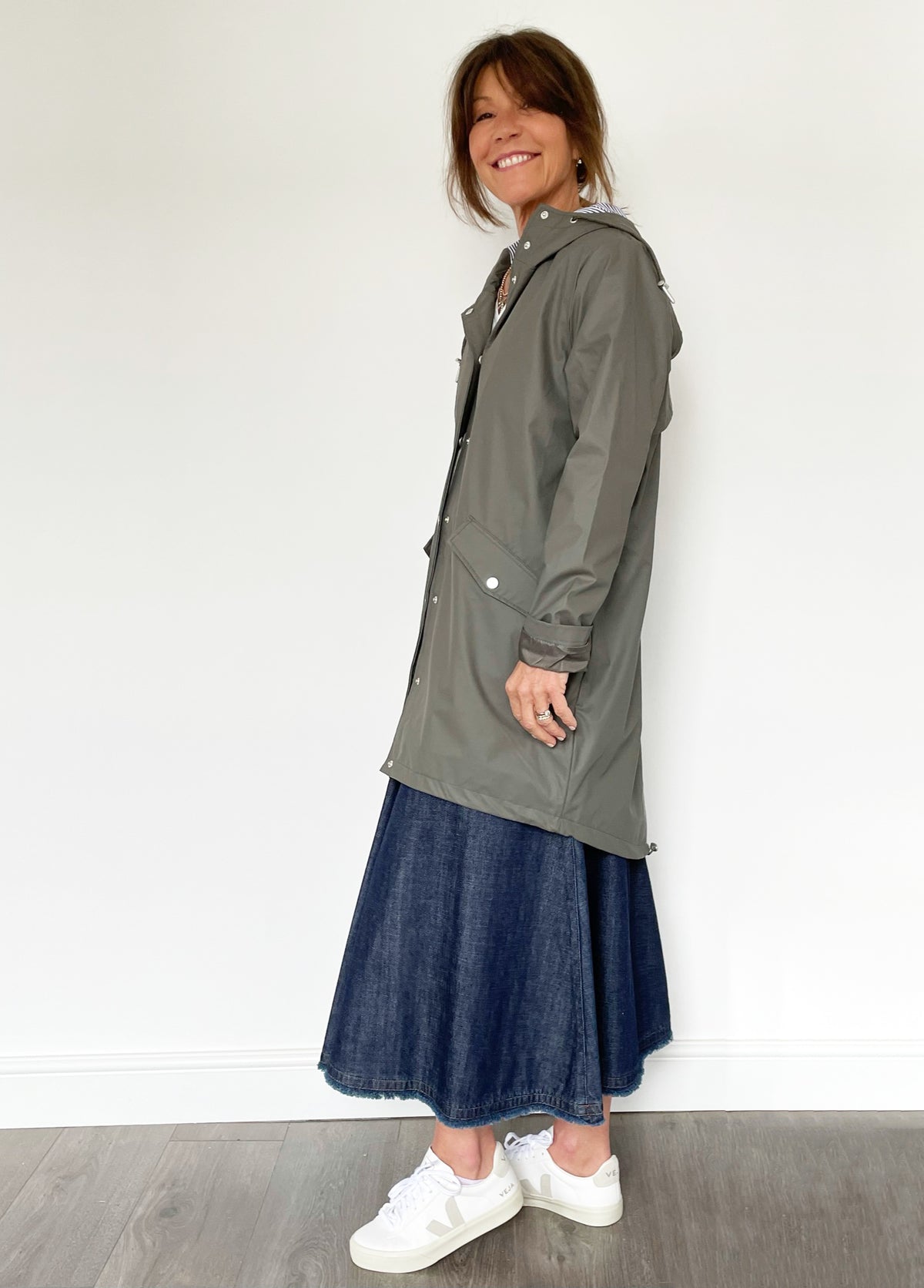 R&P Jiron Polyester Coat in Olive