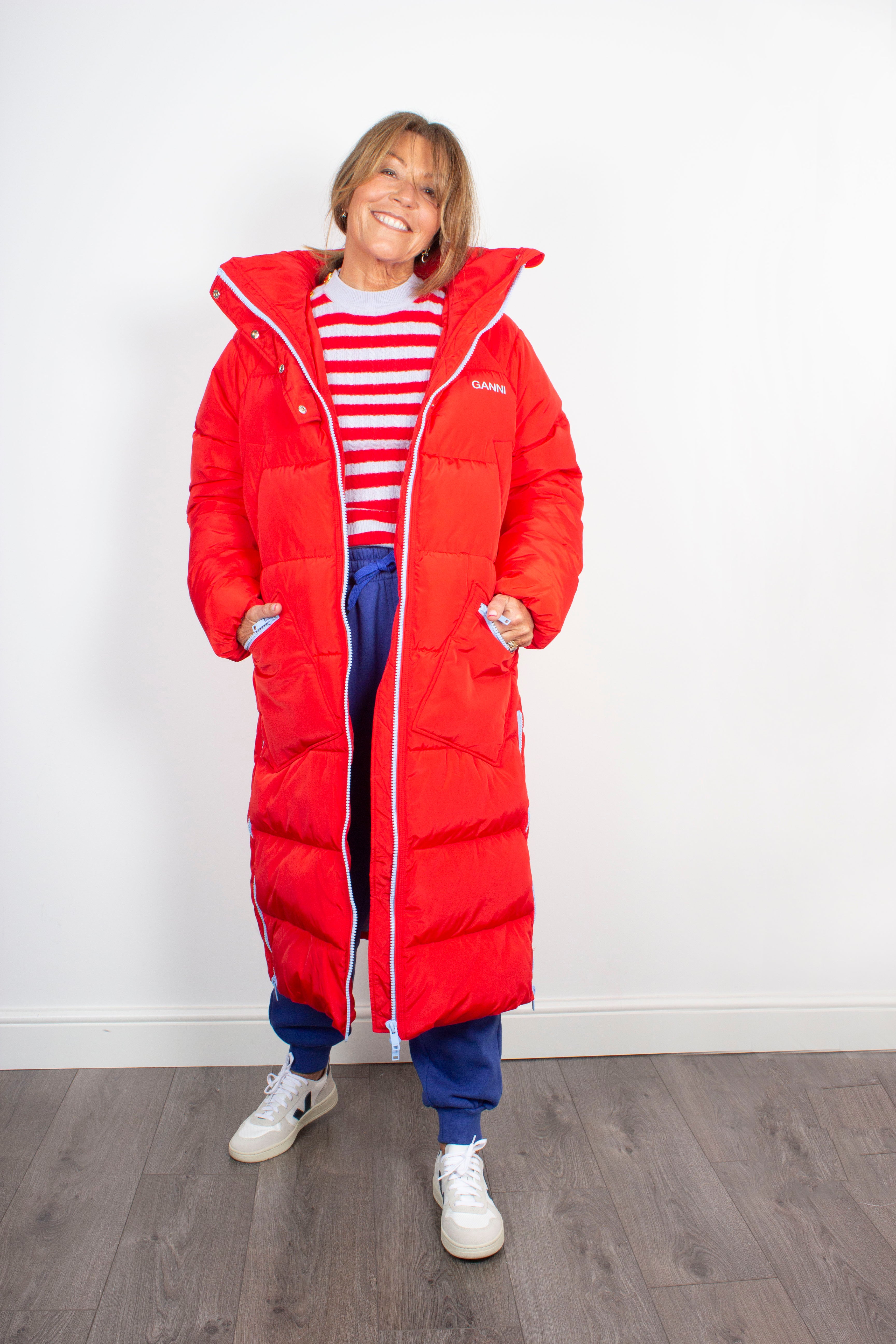 efterår varm faldskærm GANNI F6697 Oversized Puffer Coat in Red – shopatanna