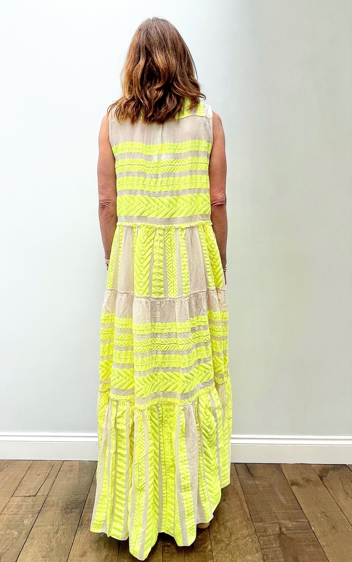 D SL Long Dress in Neon Lime, White