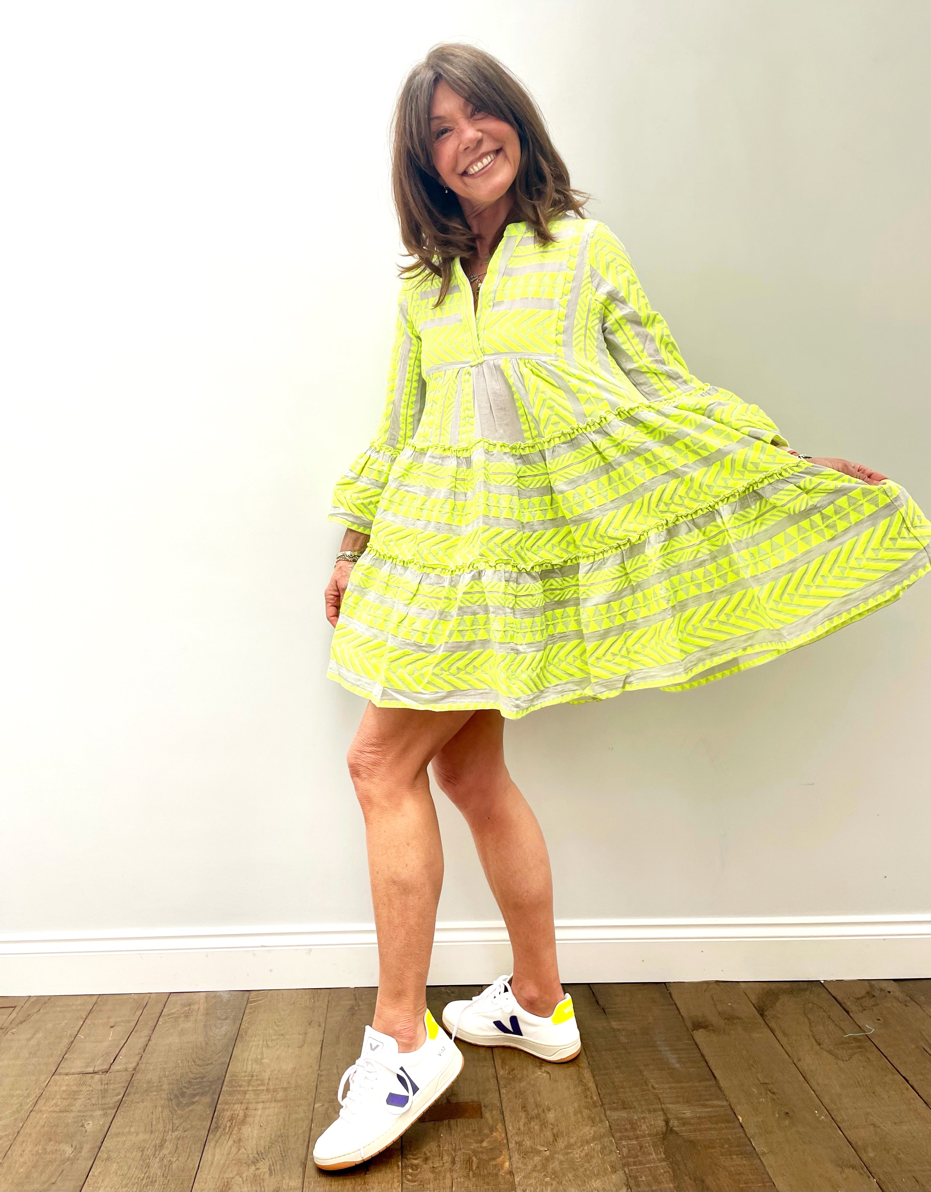 D Ella Short Dress in Neon Lime
