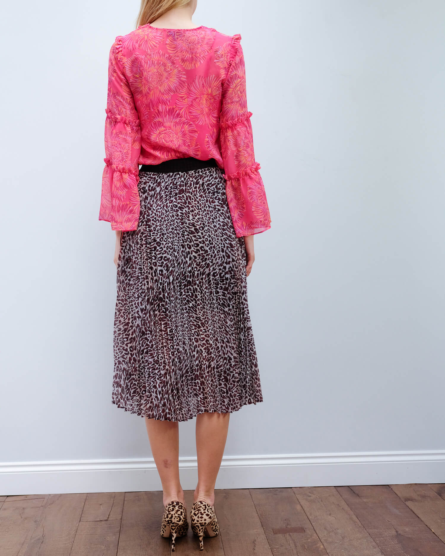 HB 4024 Leopard pleated skirt in brown