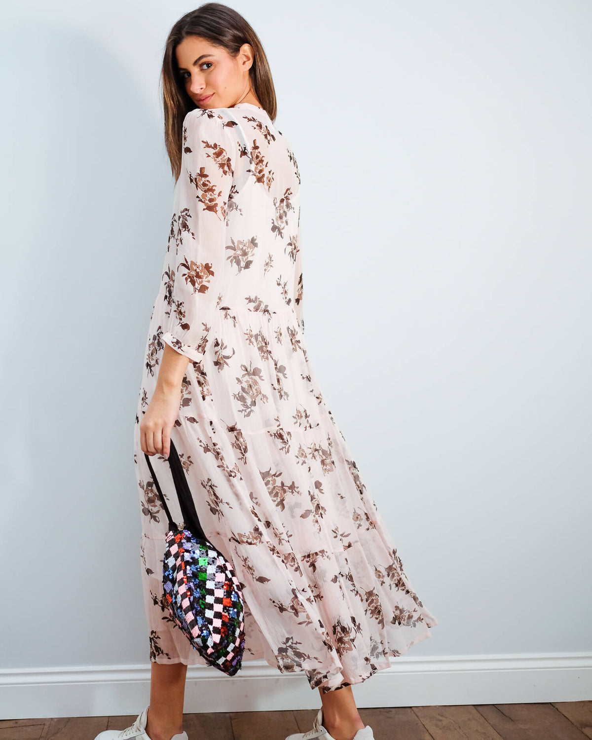 BUP Aia printed dress in peach brown rose